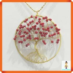 Collana in Ottone Dorato Albero della Vita e Cristalli Boho 