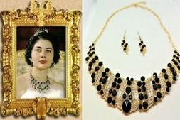 COLLANA+ORECCHINI <IMPERATRICE SORAYA>ZAFFIRI,BRILLANTI,LEGA