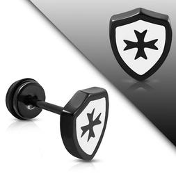 Uomo Acciaio Pulce A Vite Scudo Croce Malta Qfx