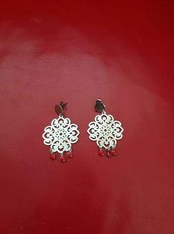 Acciaio Filigrana Fiore Con Pendenti Colore Rosso