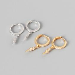 Donna Cerchie Cerchio Fulmine Strass Argento Dorato R118