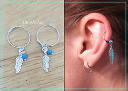 Piercing A Cerchietto Argento 925% Con Piuma Cartilagine Tra