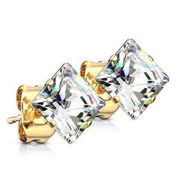 Uomo Donna Teenager Placca Oro Gold Carre Pietra Bianca Hq