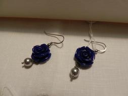 In Argento Con Rose Blu+swarovski - Fatti A Mano - Bijoux