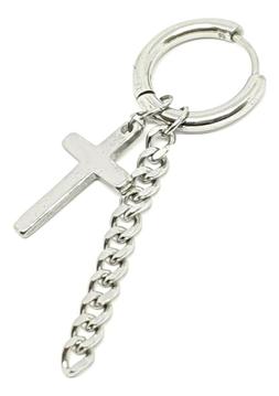 Croce E Catena Orecchino Acciaio Argento 20g  12mm Cerniera 