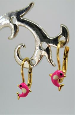 Oro Giallo 18kt 750 Delfino Smaltato Rosa Donna Ragazza Bamb