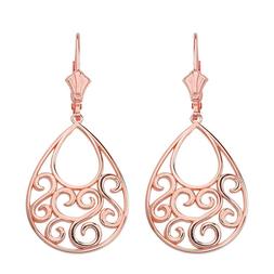 Delicato 14k Oro Rosa Filigrana Lacrima Albero Della Vita Go