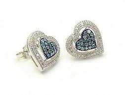 10k Oro Bianco Blu E Halo Grappolo .40ct