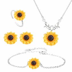 Donna Gioielli Set Girasole Foglia Perle Finte Collana Ciond