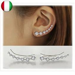 In Argento 925 Con 7 Cristallo Ear Cuff Hoop Climber
