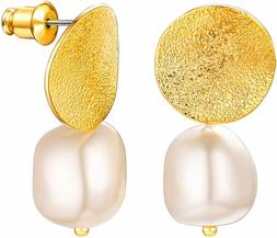 Pendenti Cerchio Perla Barocca Grande, Placcato Oro 05