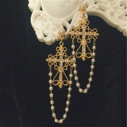 donna orecchini pendenti croce diamante barocco vintage