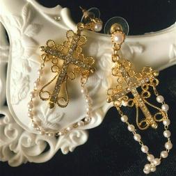 Pendenti Croce Diamante Barocco Vintage Perle Finte Pendente