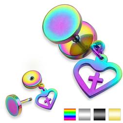 Falso Plug In Acciaio Chirurgico Inox 316l Cuore Con Croce