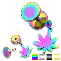 Falso Plug In Acciaio Chirurgico 316l Foglia Di Cannabis