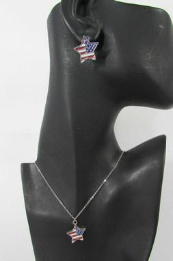 Donna USA Bandiera Americana Stars Metallo Argento Orecchino