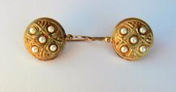 Donna Bottoni Dorati Perle Stile Borbonico Antico Gioiello