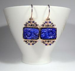 Pendenti Blu In Stile Bachelite Con Fiore Dorati  14 Kt