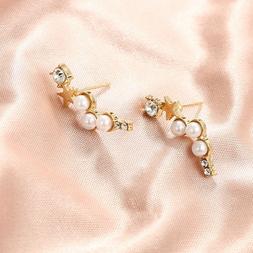 Fj- Donna Star Perle Finte Strass Borchia Orecchio Scalatore