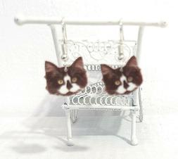 Foto-Orecchini in resina pendenti ipoallergenici Gatto Bianc