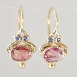 Pendenti Cz Vintage Con Topazio Rosa Ovale