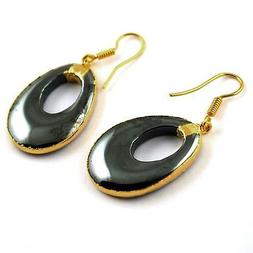 Grande Gunmetal Decorato Cerchio 24k Placcato Oro Pendente O