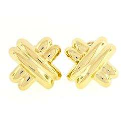 Grande Solido 14k Oro Giallo Gonfio & Scanalatura Croce X Mo