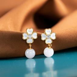 Argento 925 Placcato Oro Quadrifoglio Di Madreperla Bianco G