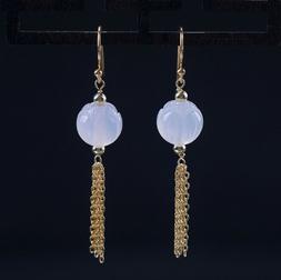 Argento 925 Placcato Oro Fiori Di Loto Di Bianca Giada Nappe