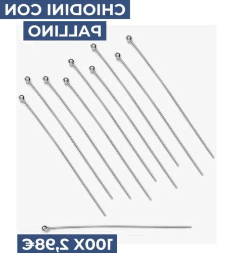 100x chiodini con pallino argento 6cm orecchini