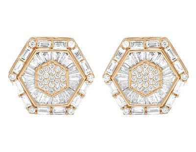 10k oro rosa baguette vero diamante esagonale