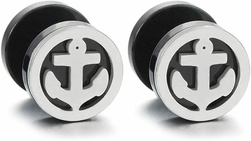 10mm argento nero cerchio orecchini con ancora