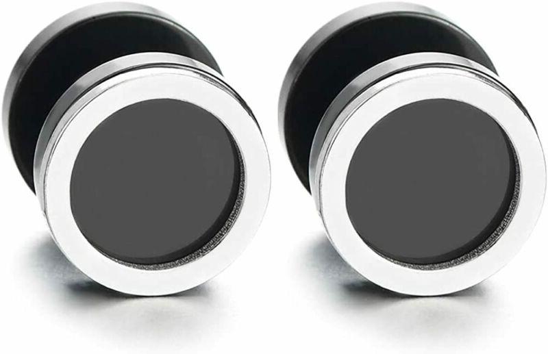10mm argento nero cerchio orecchini da uomo