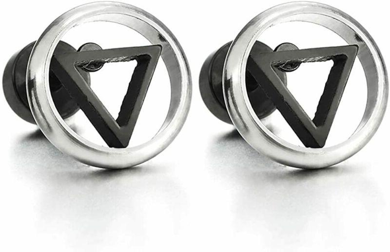 10mm argento nero triangolo cerchio orecchini da