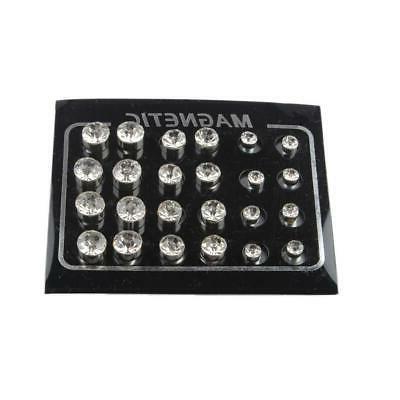 12 paia orecchini bottone magnetici strass cristallo