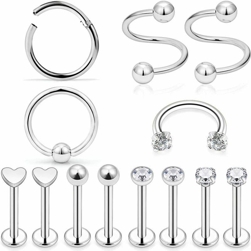 13pcs 16g orecchino piercing trago acciaio chirurgico