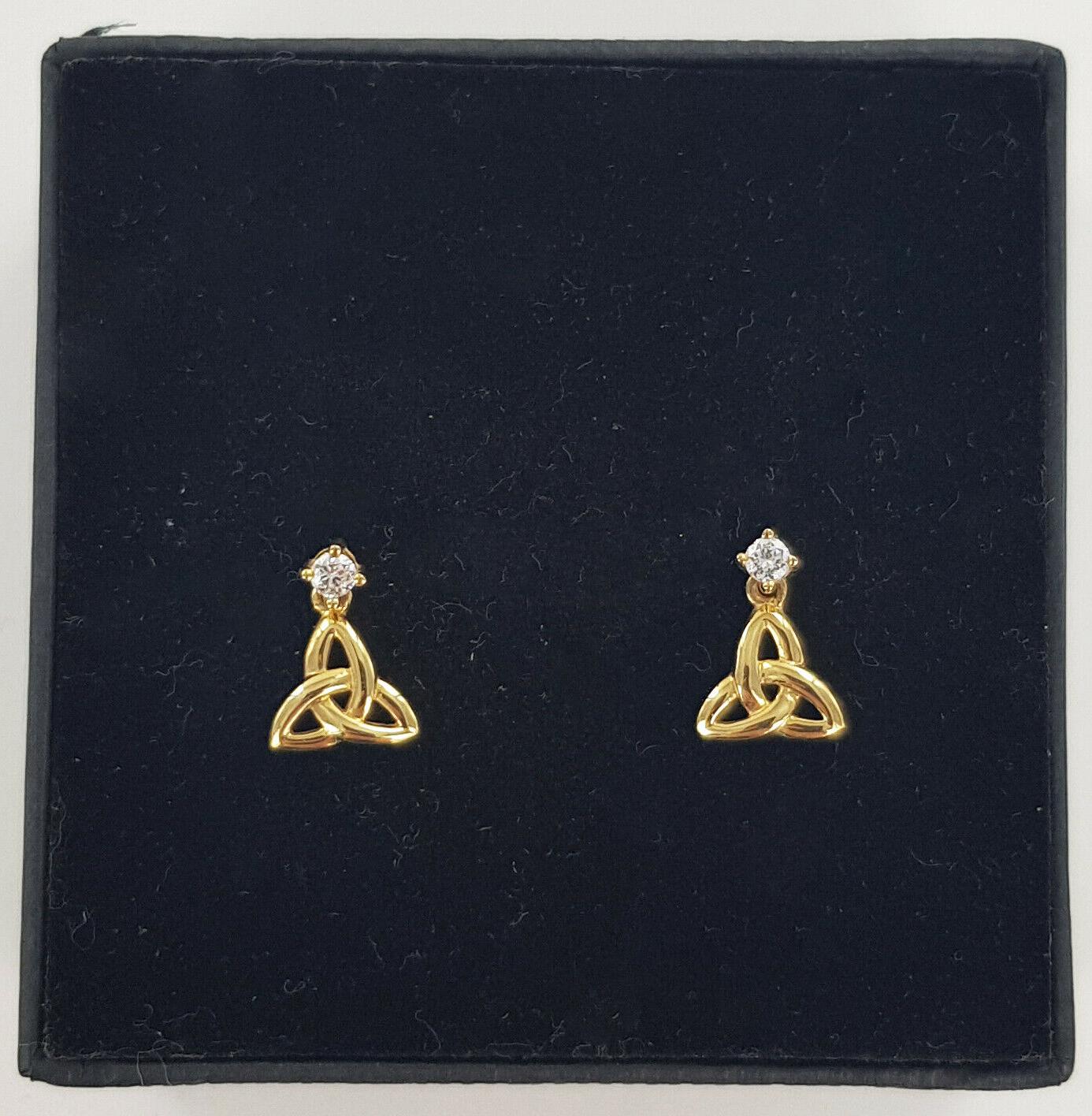 14ct oro giallo celtico trinity nodo orecchini