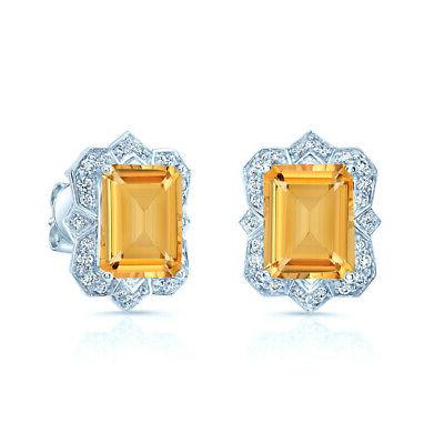 14k oro bianco antico design smeraldo citrino