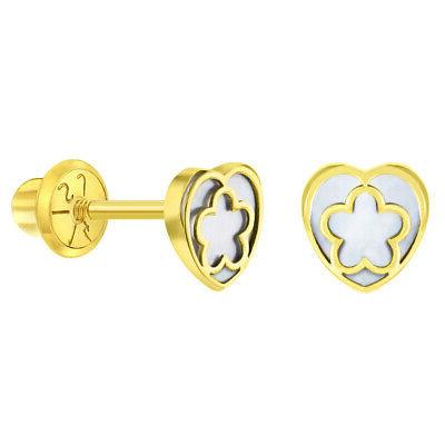 14k oro giallo madreperla cuore sicurezza vite