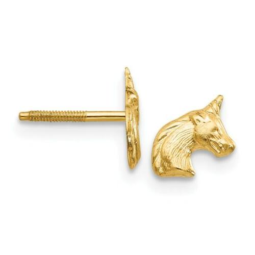 14k oro giallo unicorno testa orecchini a