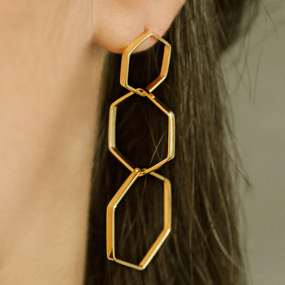 18 carati vero solido oro giallo geometrico