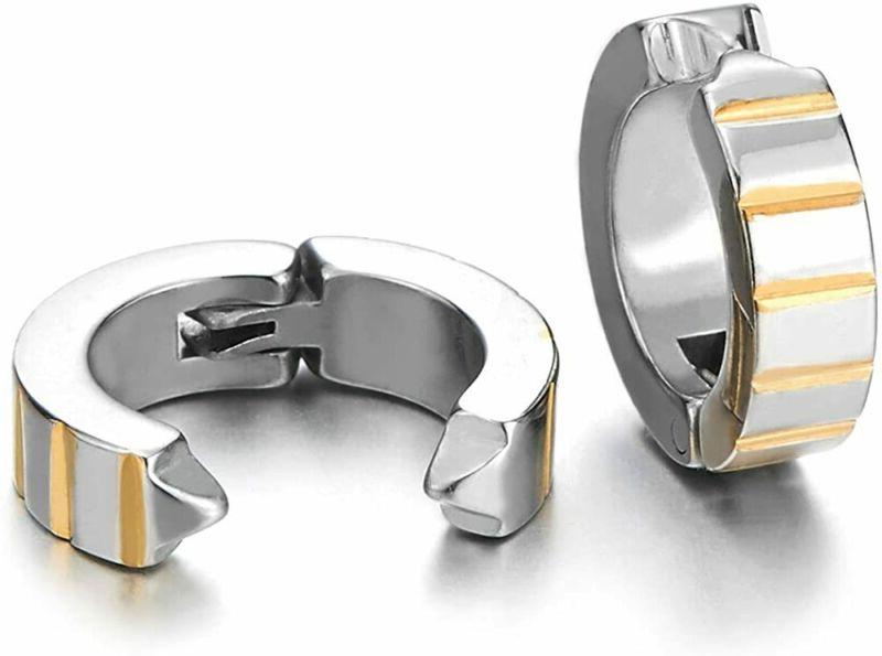 2 argento oro scanalato clip on orecchini