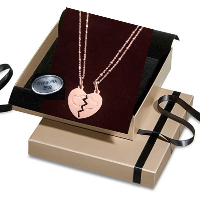 2 catenine argento con 2 cuori da