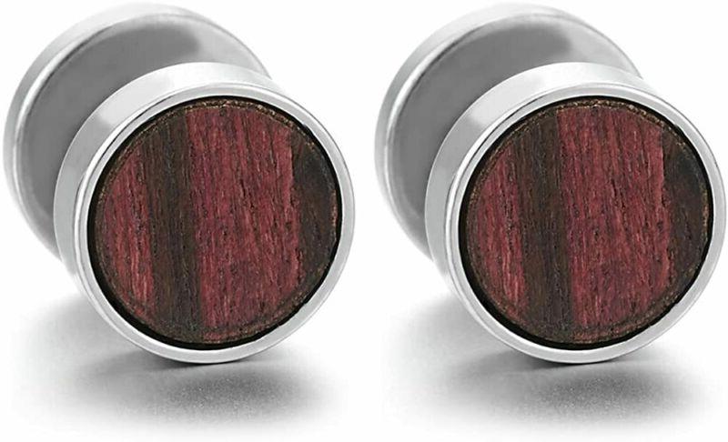 2 cerchio orecchini con legno da uomo