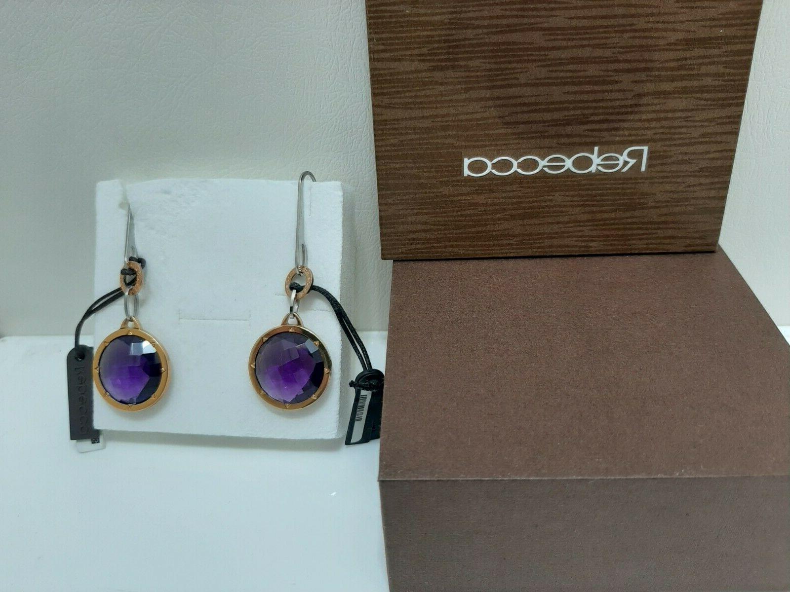 2 monoorecchini bronzo dorato pietre color ametista