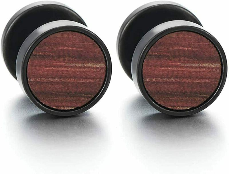 2 nero cerchio orecchini con legno da