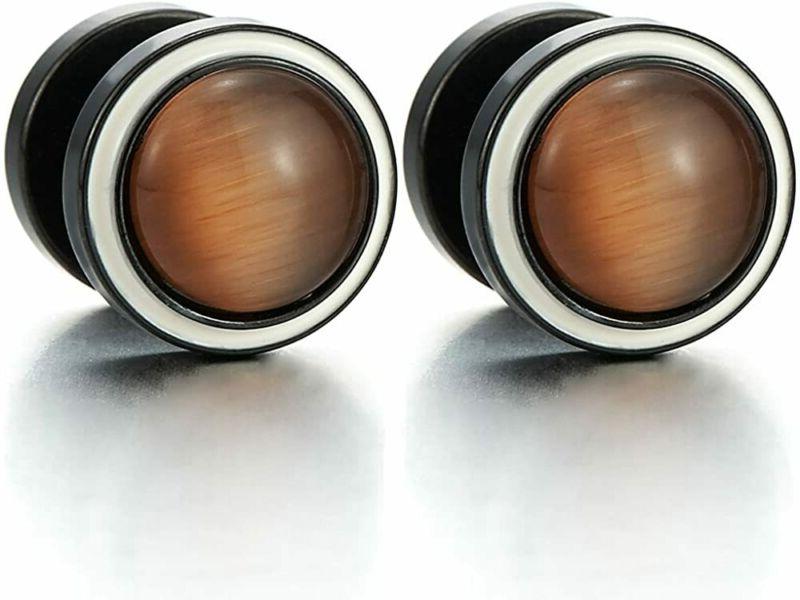 2 nero cerchio orecchini con marrone pietre