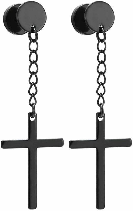 2 nero cerchio orecchini con pendenti croce
