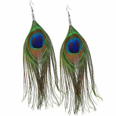 2 orecchini piuma occhio orecchini pendente pavone