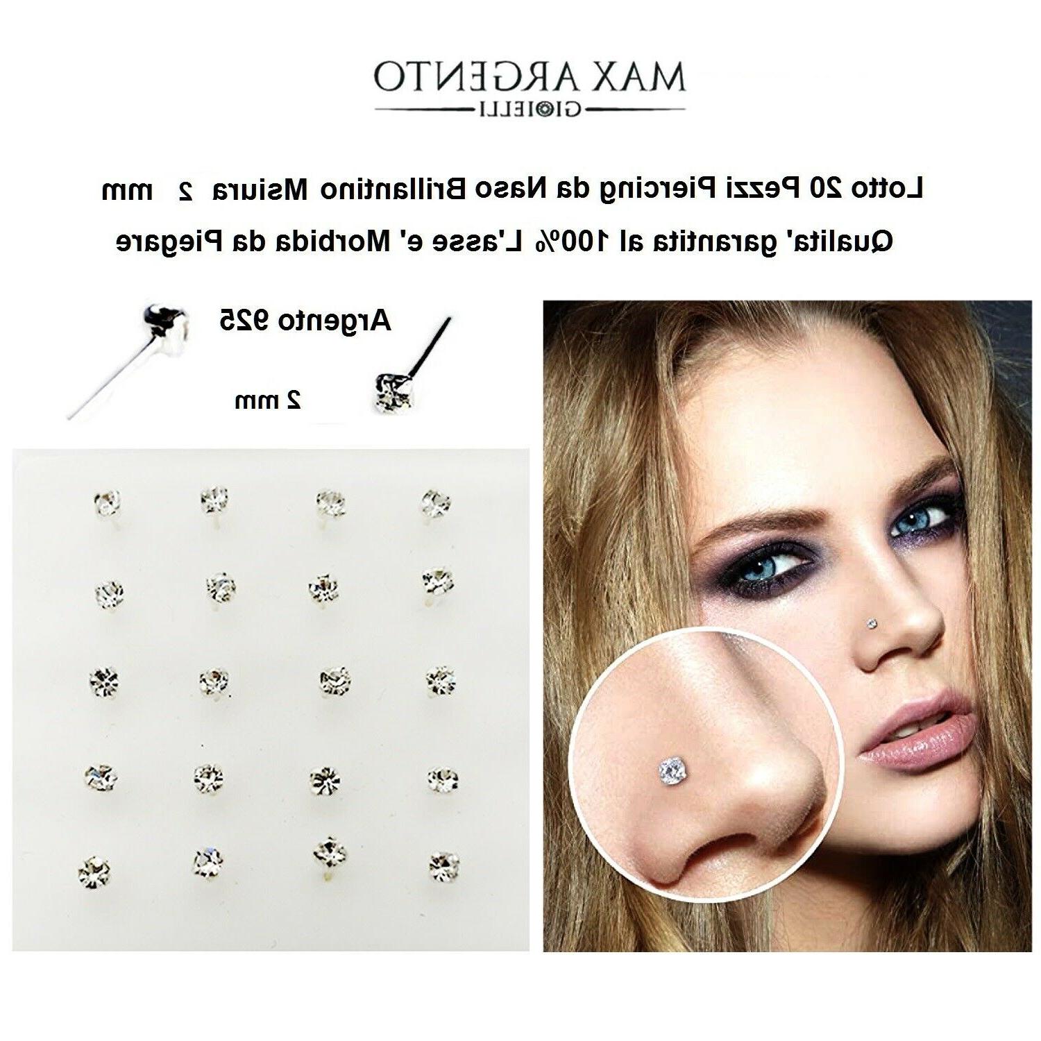 20 orecchini naso piercing 2 mm in
